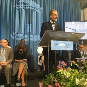 Dr. William Roper, Dean of the School of Medicine, addresses the crowd during the April 23, 2018 announcement of the Pope Foundation's $10 million commitment to Carolina, held at UNC Linebarger in Chapel Hill. 